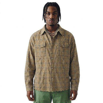 Destructed checkered long sleeved shirt for men | MuddyStock Originals
