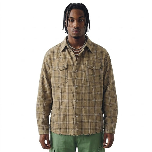Destructed checkered long sleeved shirt for men | MuddyStock Originals