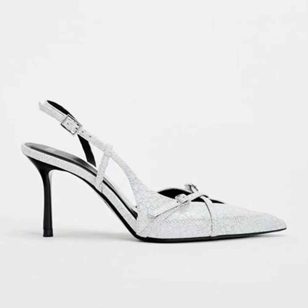 Denim shallow strap hollow toe high-heeled sandals for women White