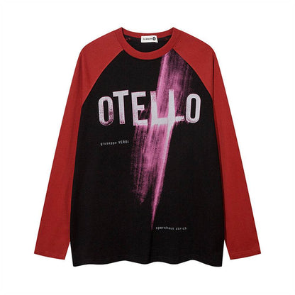Letter Printing Long Sleeve T-shirt For Women Black Red MuddyStock