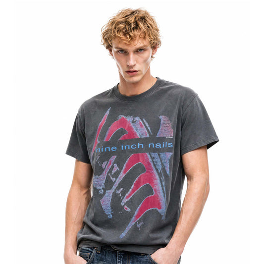 American-style Vintage Washed-and-distressed Print Relaxed-fit Short Sleeve For Men