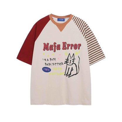 Cat Letter Print Raglan Short Sleeve T-Shirt For Men And Women | MuddyStock Originals Beige MuddyStock