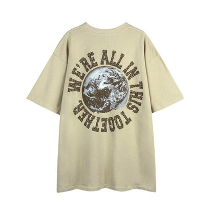 Short-sleeved T-shirt With Old Globe Letters For Men And Women Apricot MuddyStock
