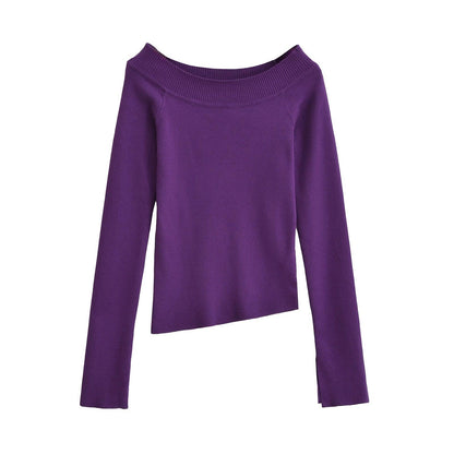 One line off shoulder slanted shoulder elastic slim fit top for women | MuddyStock Originals Imperial Purple