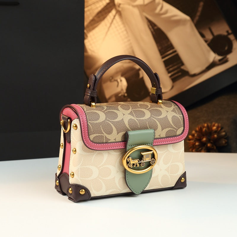 Leather Small Square Bag for Women, Fashionable Magenta Color, Handheld Mini Bag, Elegant and Stylish, Shoulder Crossbody Bag eprolo