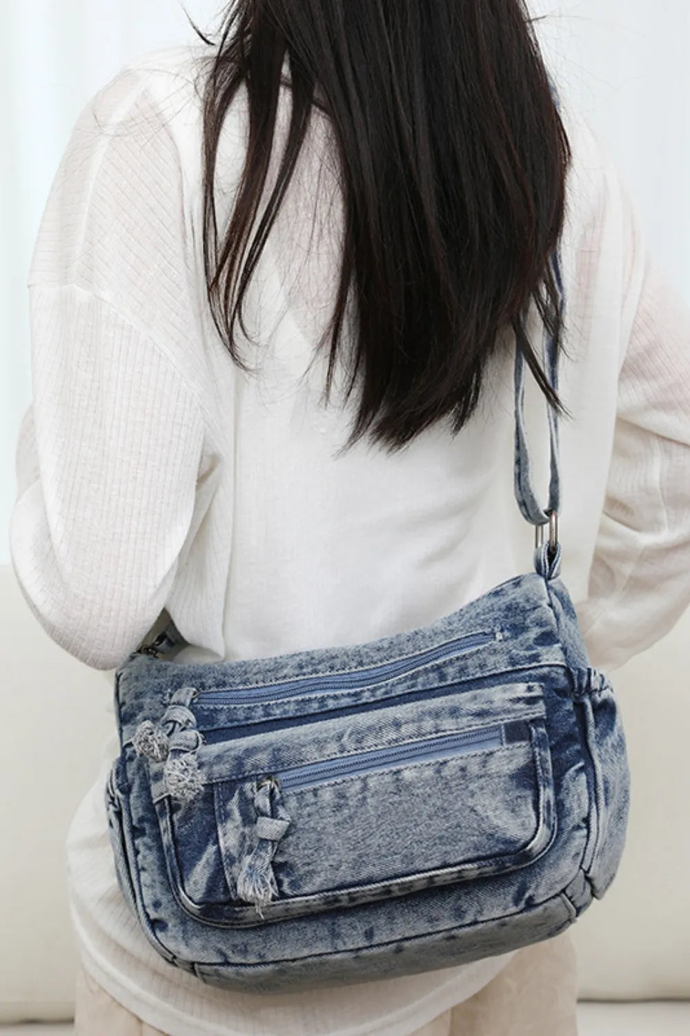 Adjustable Strap Denim Crossbody Bag For Women