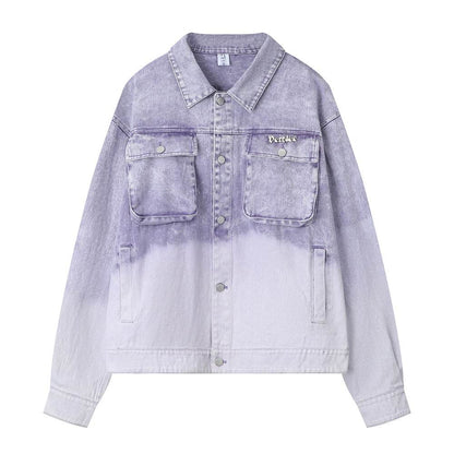 Washed Tie-dye Gradient Denim Jacket For Women MuddyStock