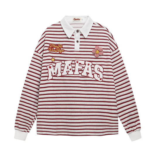 Letter Embroidered Loose Polo Collar Long Sleeve T-Shirt For Women | MuddyStock Originals MuddyStock