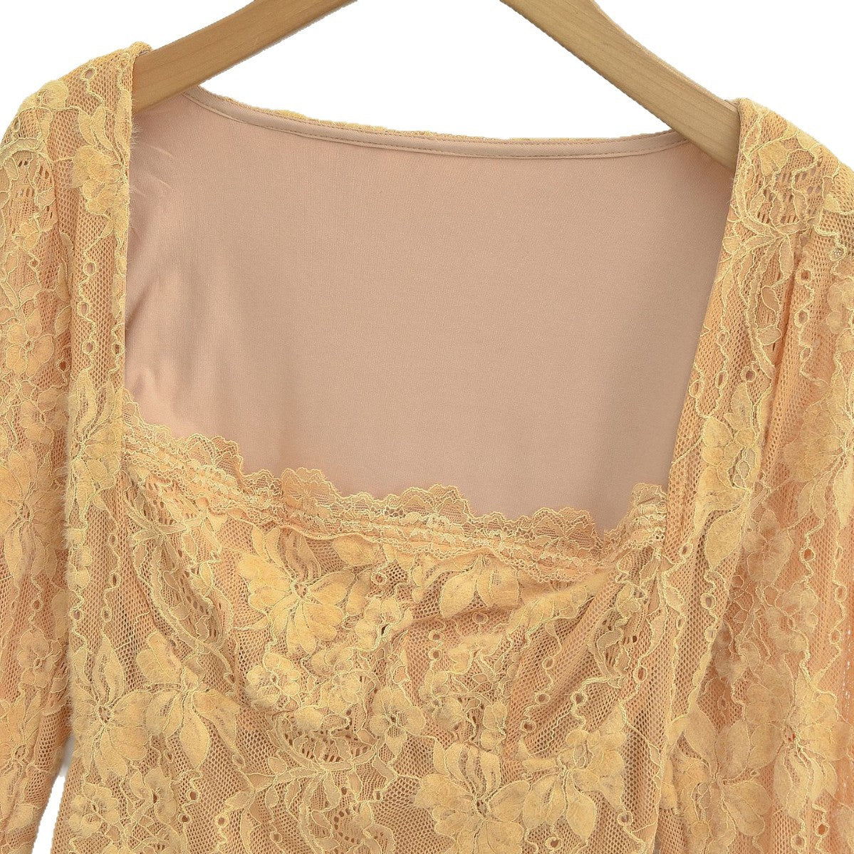 Double-Layer Embossed Long Sleeve Square Neck T-Shirt for Women