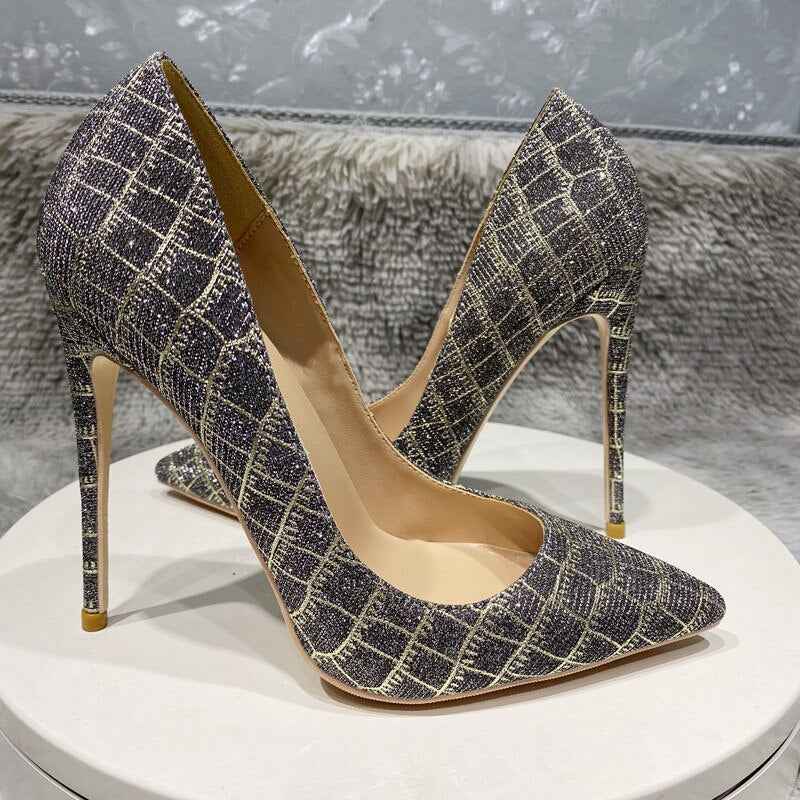 Glitter Embossed Crocodile Effect Women Greem Pointy Toe High Heel