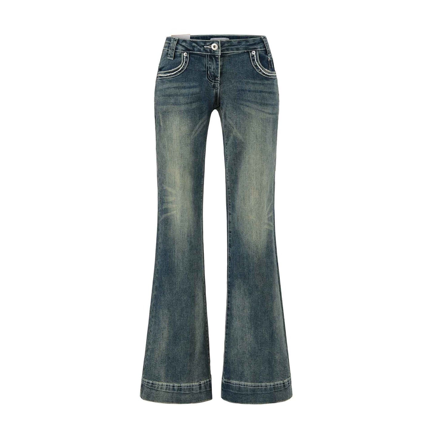 Low-Waist Washed Blue Flared Jeans for Women, Comfortable and Versatile Denim Pants Blue