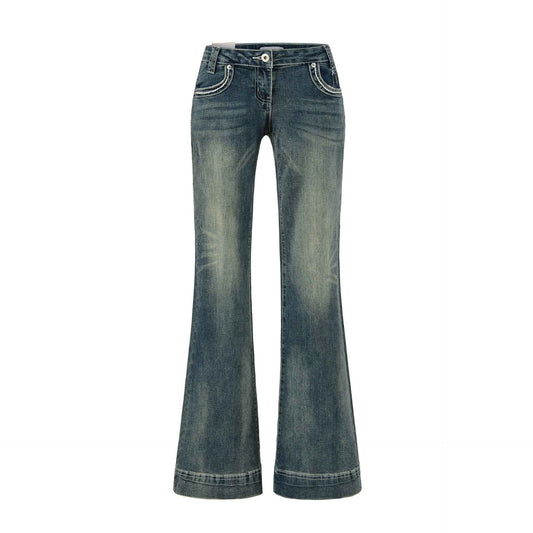 Low-Waist Washed Blue Flared Jeans for Women, Comfortable and Versatile Denim Pants Blue