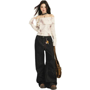 Casual Loose Wide-Leg Jeans For Women | MuddyStock Originals Black # Extended Length MuddyStock