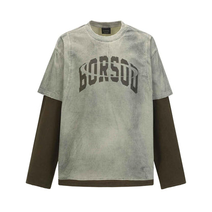 Alphabet color blocked fake two piece retro versatile base t-shirt | MuddyStock Originals Gray MuddyStock