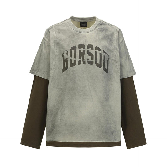 Alphabet color blocked fake two piece retro versatile base t-shirt | MuddyStock Originals Gray MuddyStock