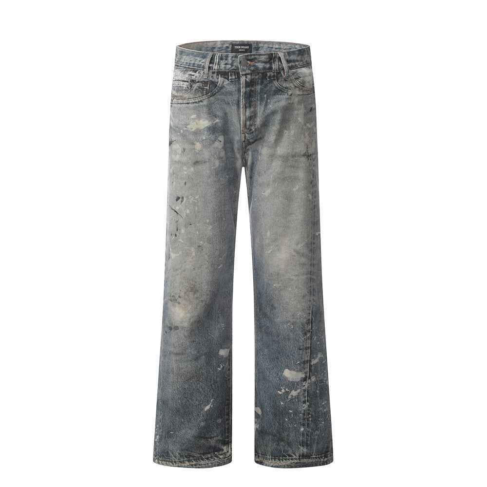 Make old splashed ink painted denim straight leg pants for men | MuddyStock Originals Splatter Blue