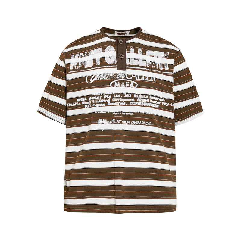 Contrast striped Henry collar short sleeved T-shirt for men | MuddyStock Originals