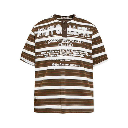 Contrast striped Henry collar short sleeved T-shirt for men | MuddyStock Originals