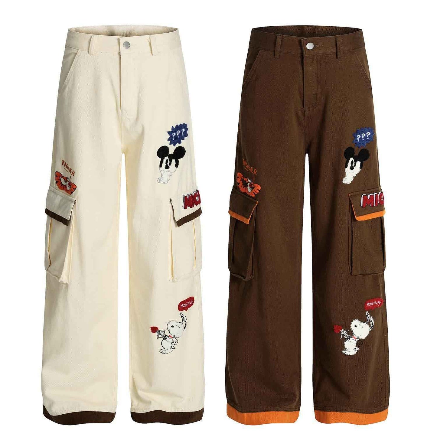 Retro cartoon embroidery patchwork workwear casual pants for men | MuddyStock Originals eprolo