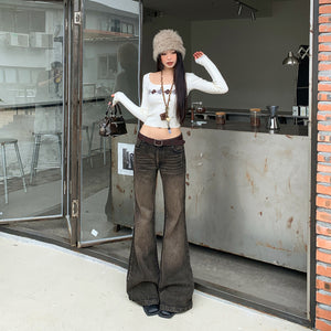 Black and gray flared jeans for women | MuddyStock Originals Black and gray long pants
