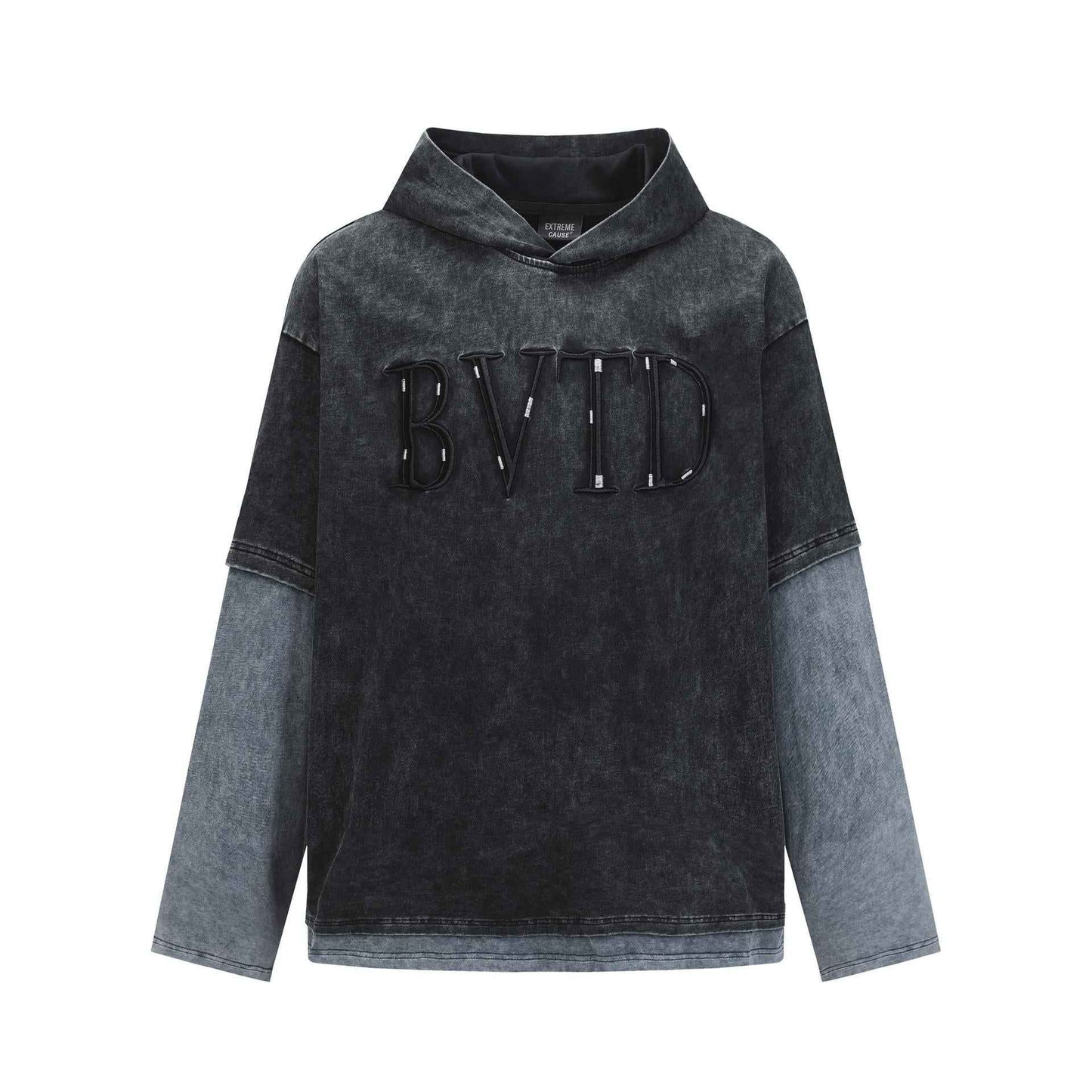 Retro embroidered letter color blocked hoodie for men | MuddyStock Originals Black MuddyStock