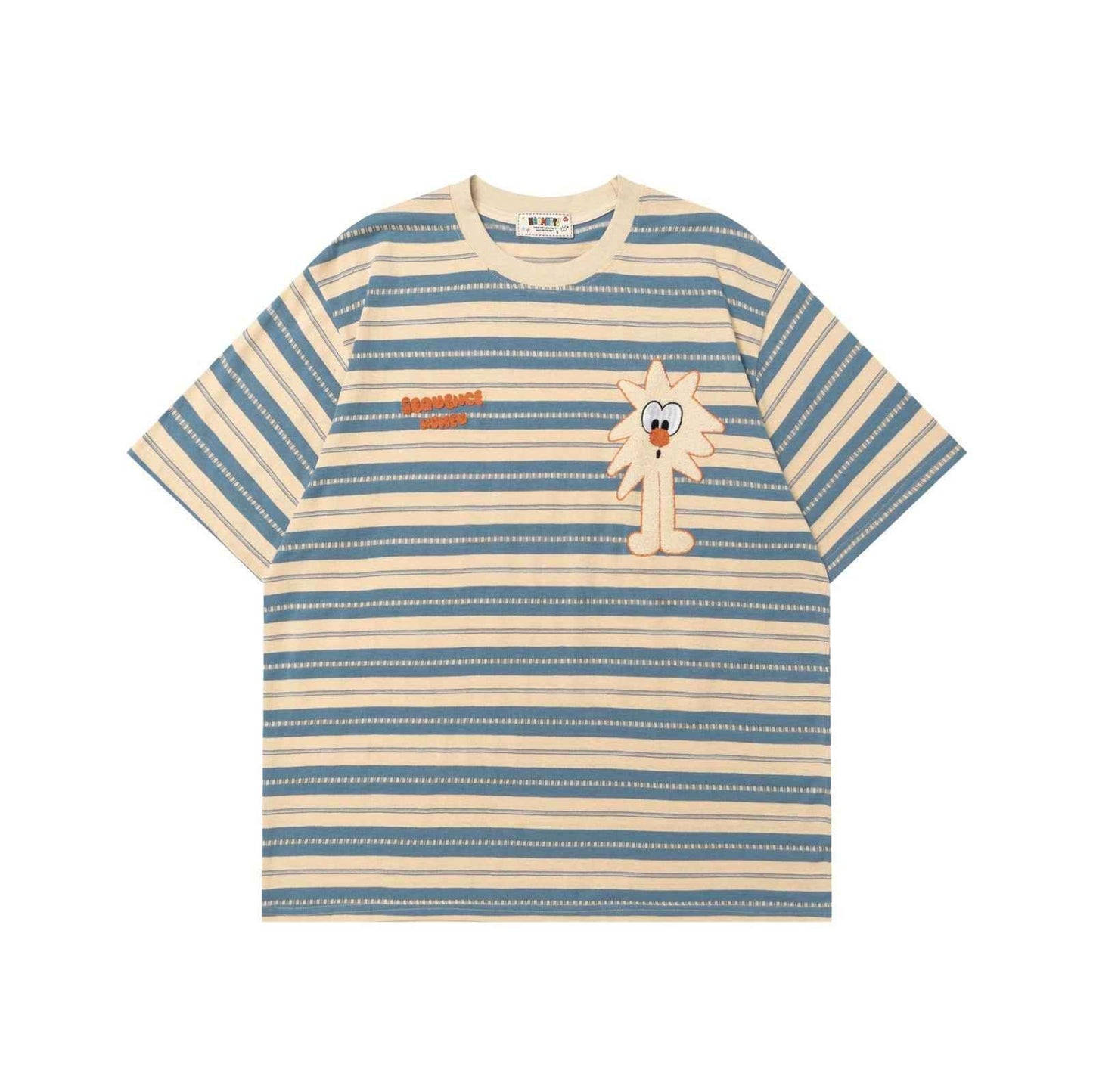 Cartoon embroidered striped short sleeved T-shirt for men | MuddyStock Originals Dark Blue
