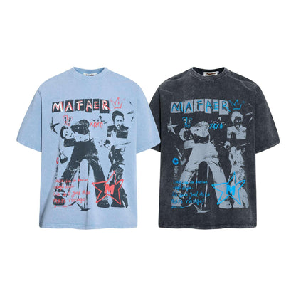 Portrait distressed printed short sleeved t-shirt for men | MuddyStock Originals