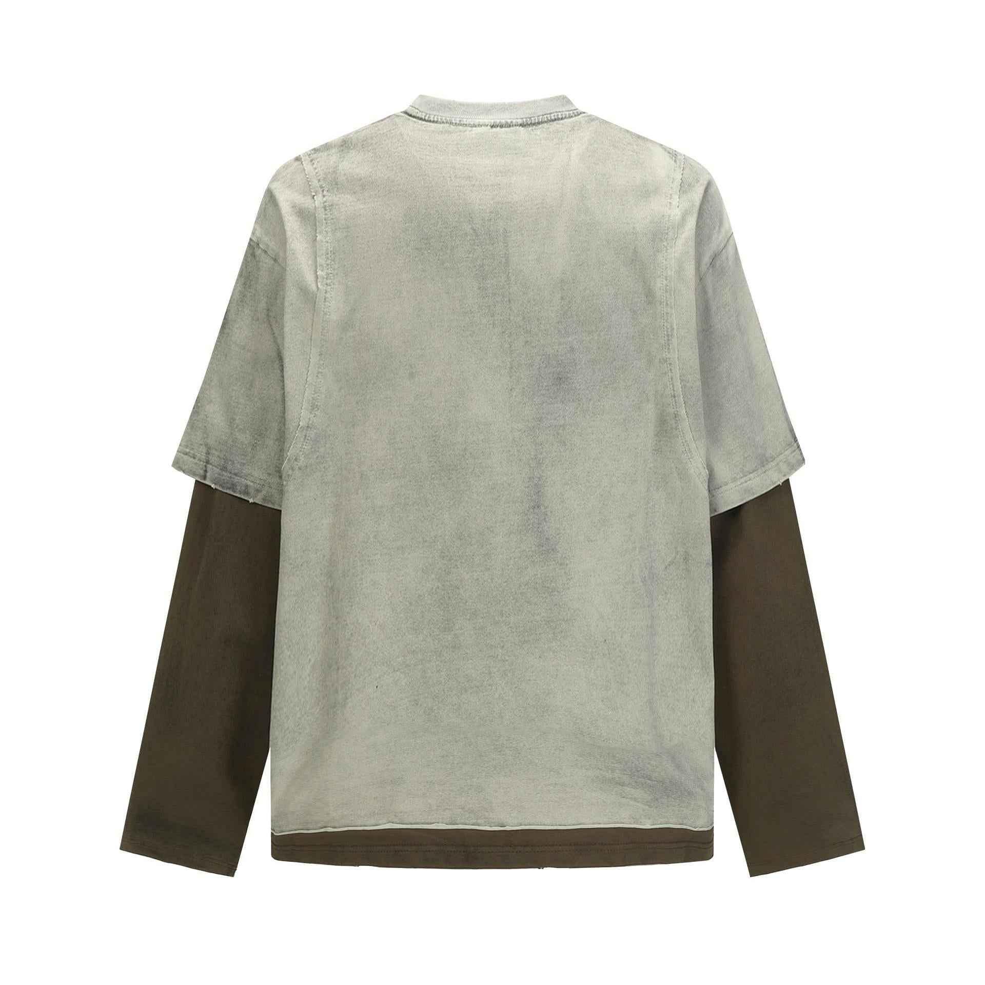 Alphabet color blocked fake two piece retro versatile base t-shirt | MuddyStock Originals MuddyStock