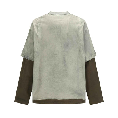 Alphabet color blocked fake two piece retro versatile base t-shirt | MuddyStock Originals MuddyStock