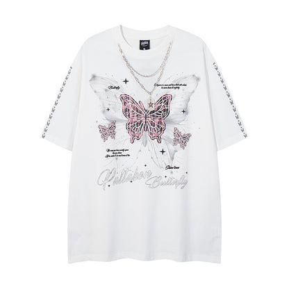 Overlapping Butterfly Print Short Sleeve T-Shirt for Women | MuddyStock Originals White MuddyStock
