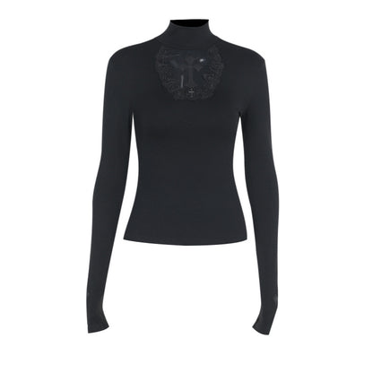 Fitted Hollow-Out Cross Long Sleeve Top For Women | MuddyStock Originals MuddyStock
