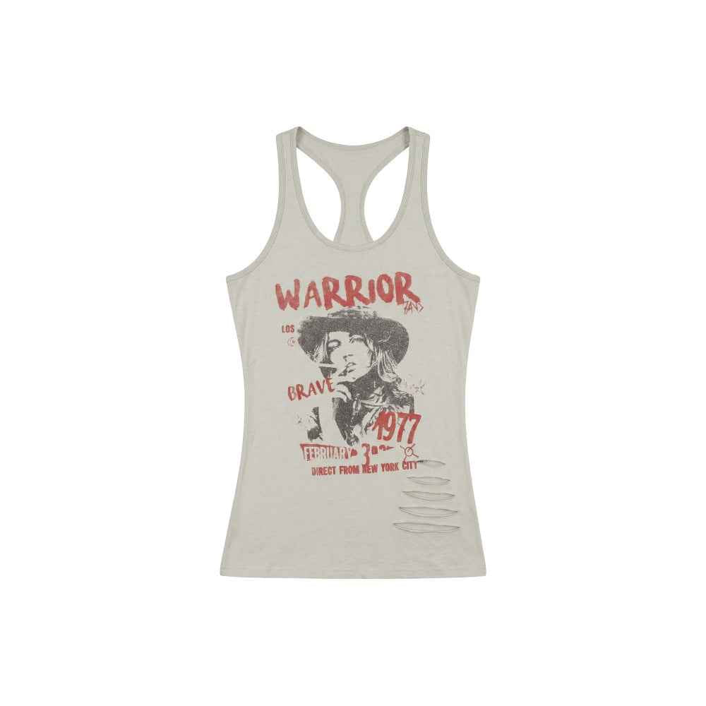 Printed Ripped Sleeveless Tank Top for Women Fitted Summer Crop Top Outerwear