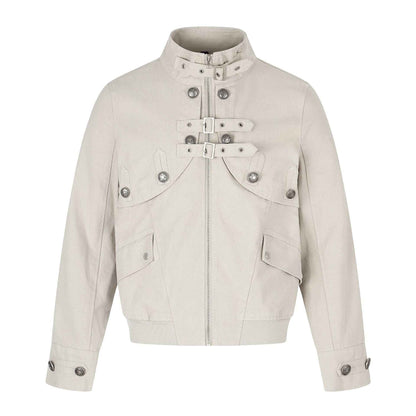 Double-Breasted Metal Zipper Stand Collar Crop Slim Fit Jacket For Men | MuddyStock Originals Apricot