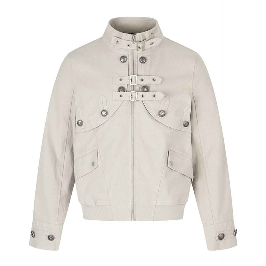 Double-Breasted Metal Zipper Stand Collar Crop Slim Fit Jacket For Men | MuddyStock Originals Apricot
