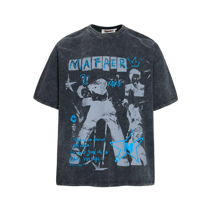 Portrait distressed printed short sleeved t-shirt for men | MuddyStock Originals Black