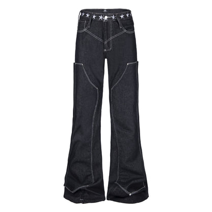 Loose straight leg low waisted jeans for women | MuddyStock Originals Black