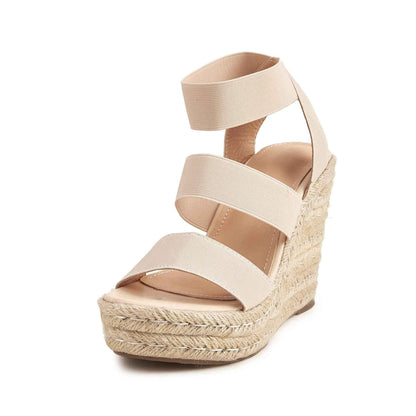Hemp Rope Bottom High Heel Wedge Sandals apricot
