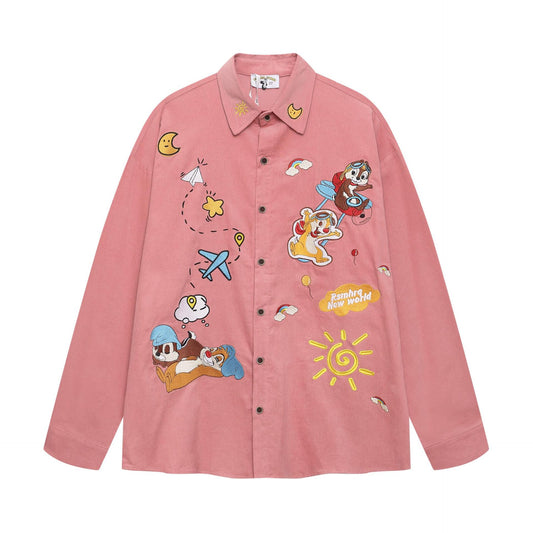 Cartoon Squirrel Flying Plane Pink Shirt Pink eprolo