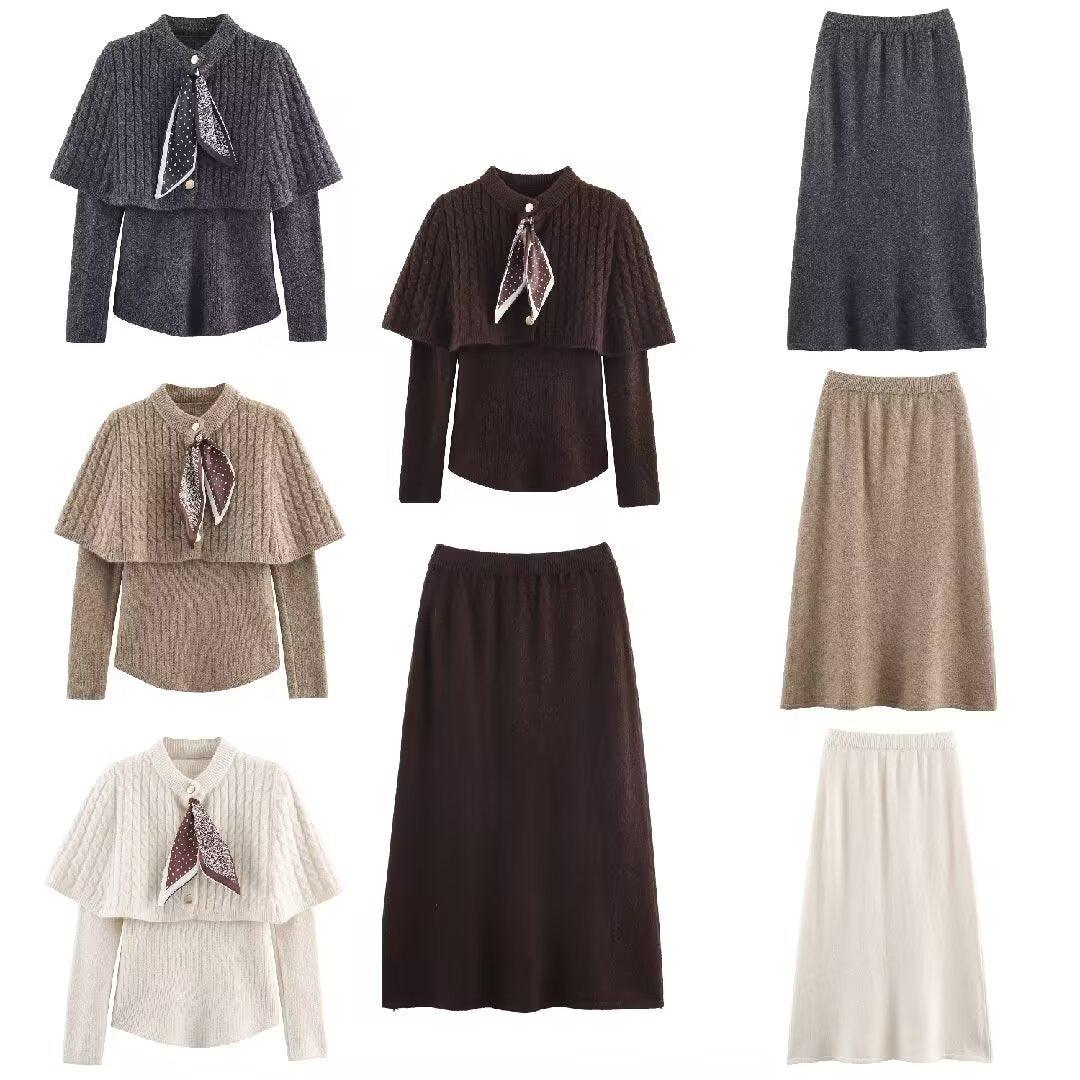Women's Knit Three-Piece Set with Scarf Sleeve Top and Matching Pants | MuddyStock Originals