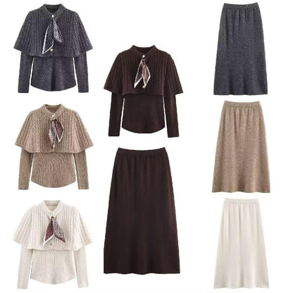 Women's Knit Three-Piece Set with Scarf Sleeve Top and Matching Pants | MuddyStock Originals