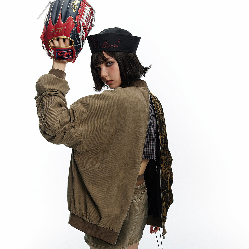 American Camouflage Stitching Baseball Uniform Jacket For Women