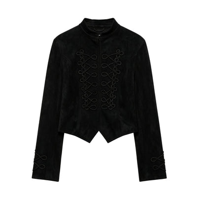 Womens Suede Stand-Neck Jacket Coat Black All Products