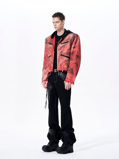 Hand-painted Distressed Hooded Denim Jacket For Men All Products