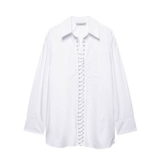 European And American Style Solid Color Loose Casual Front Lace-up Shirt MuddyStock