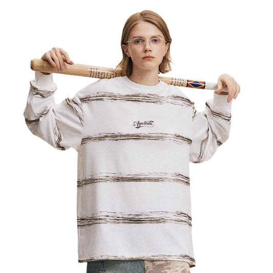 Hand-painted Graffiti Letter Striped Long-sleeved T-shirt For Men And Women MuddyStock