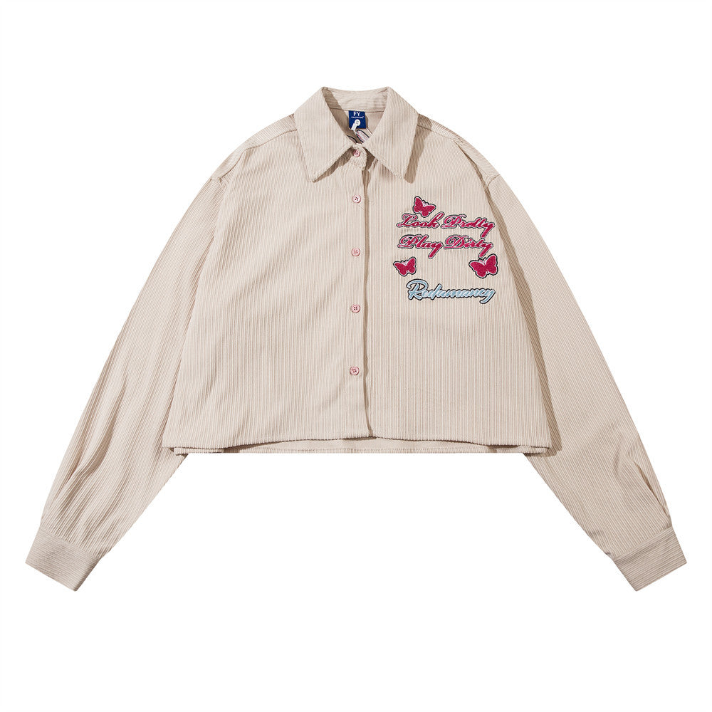 Letter Butterfly Loose Cool Shirt For Women FY5863 Apricot