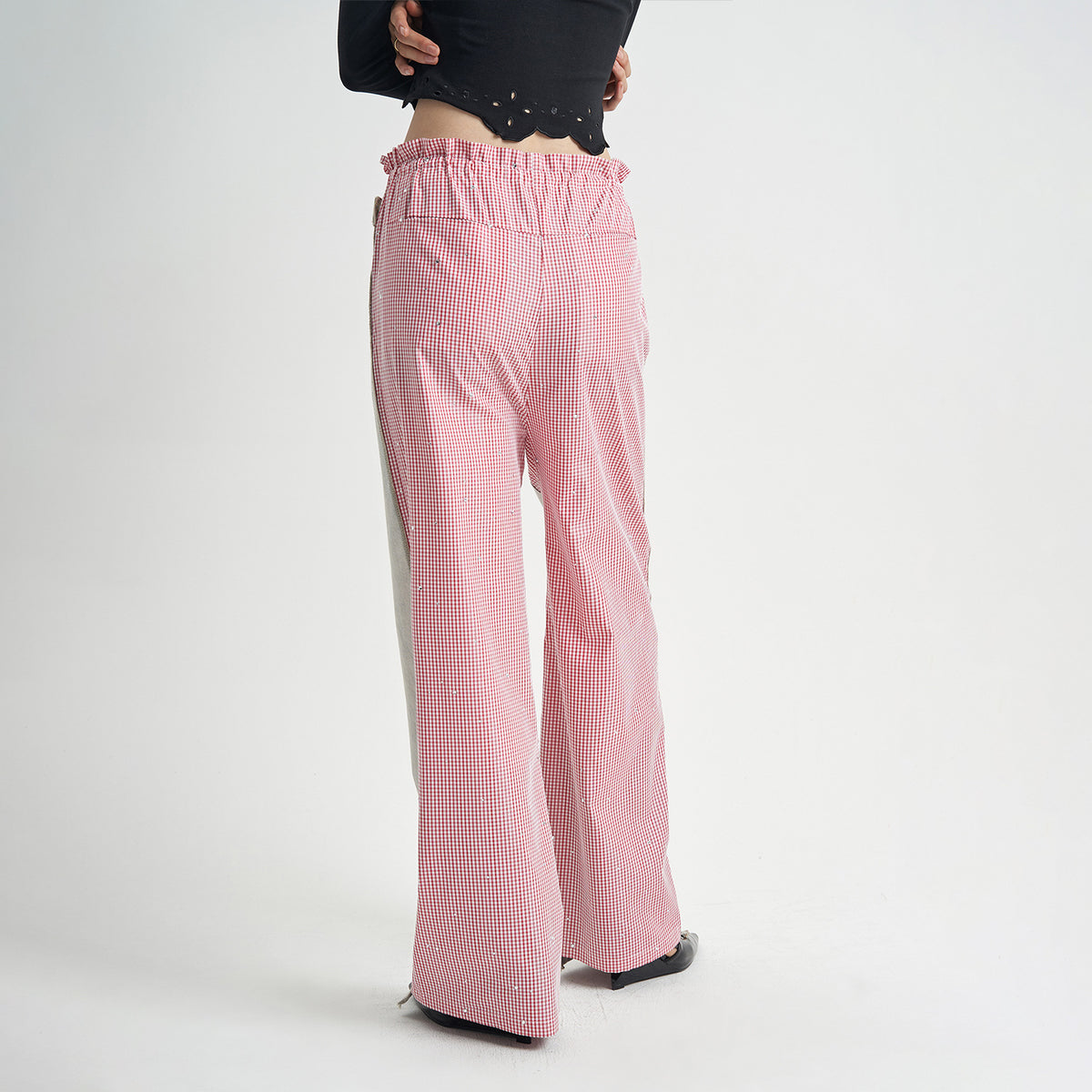 Patchwork Pink Plaid Women's Jeans