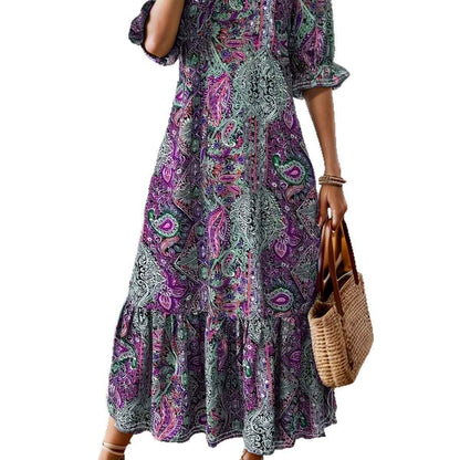 Women's Clothing Printed V-neck Plus Size Dress MuddyStock