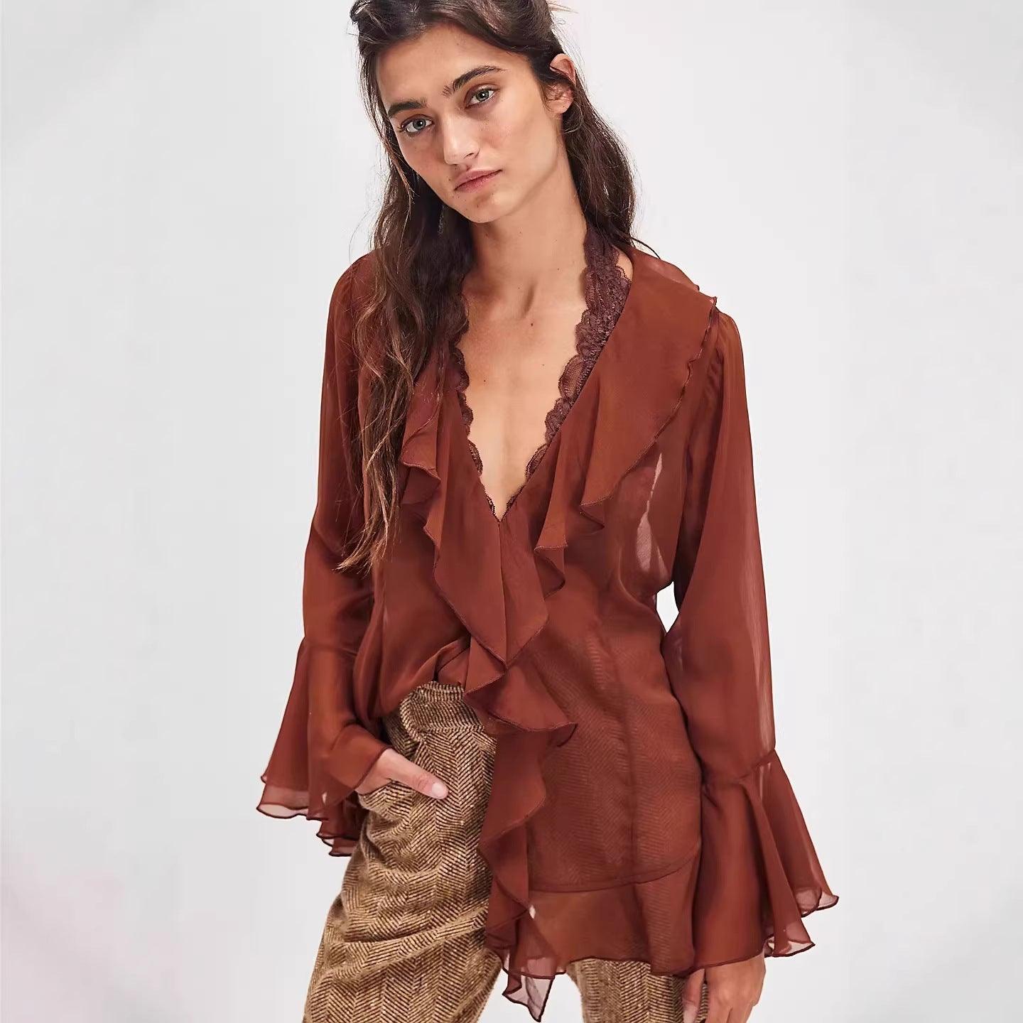 Women's Solid-Color V-Neck Outerwear Top