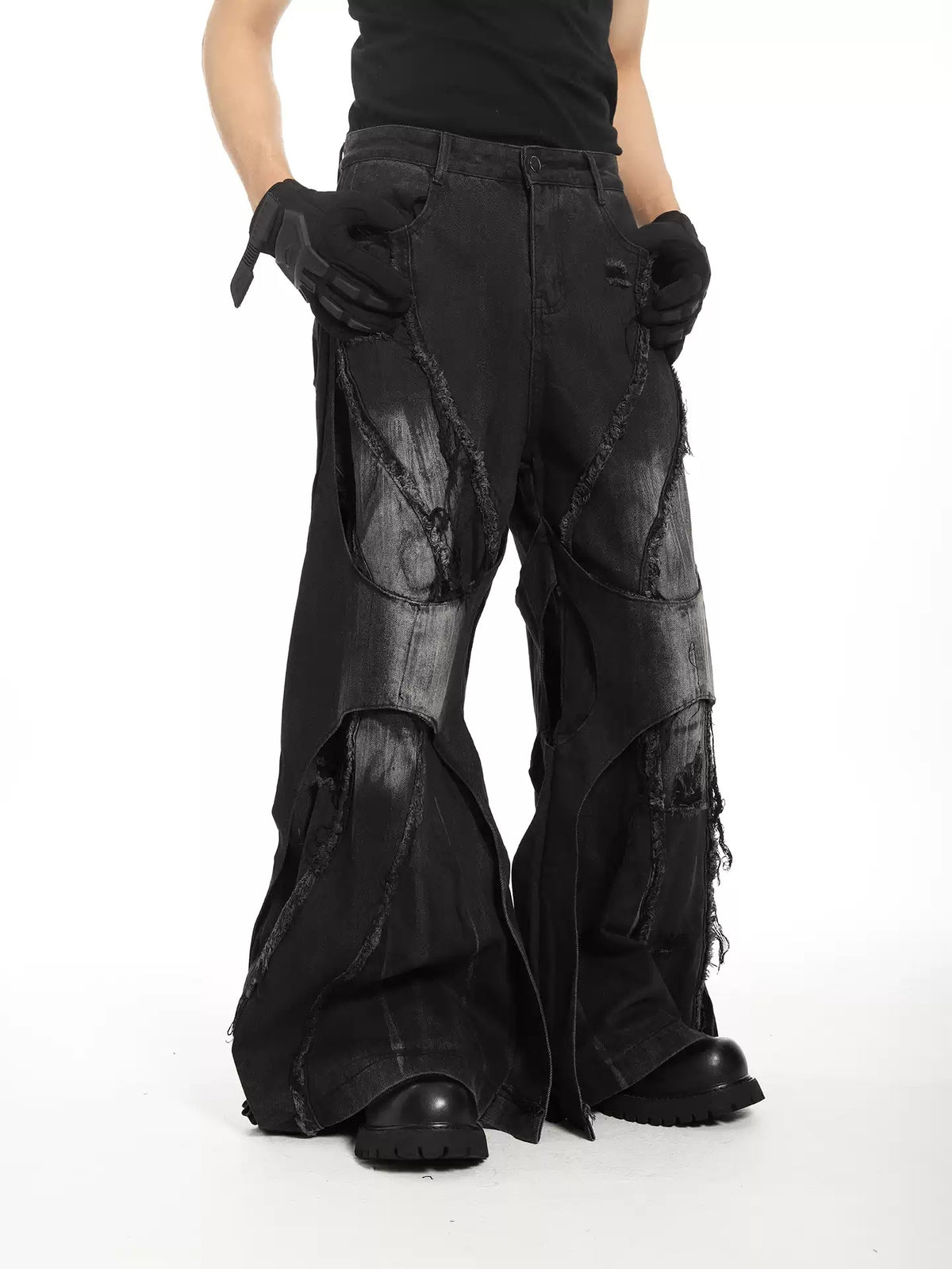 Mens Straight-leg Relaxed-fit Floor-length Jeans Black